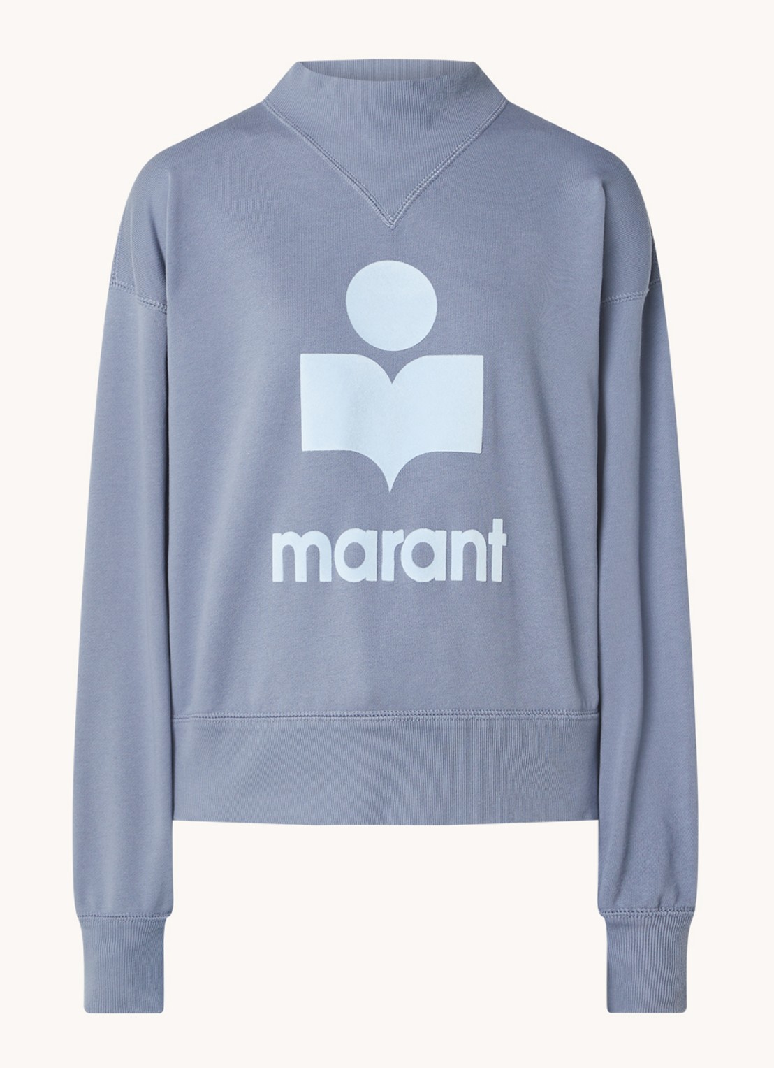 Isabel Marant Moby sweater met flock logoprint en opstaande kraag - voorkant 3 staalblauw