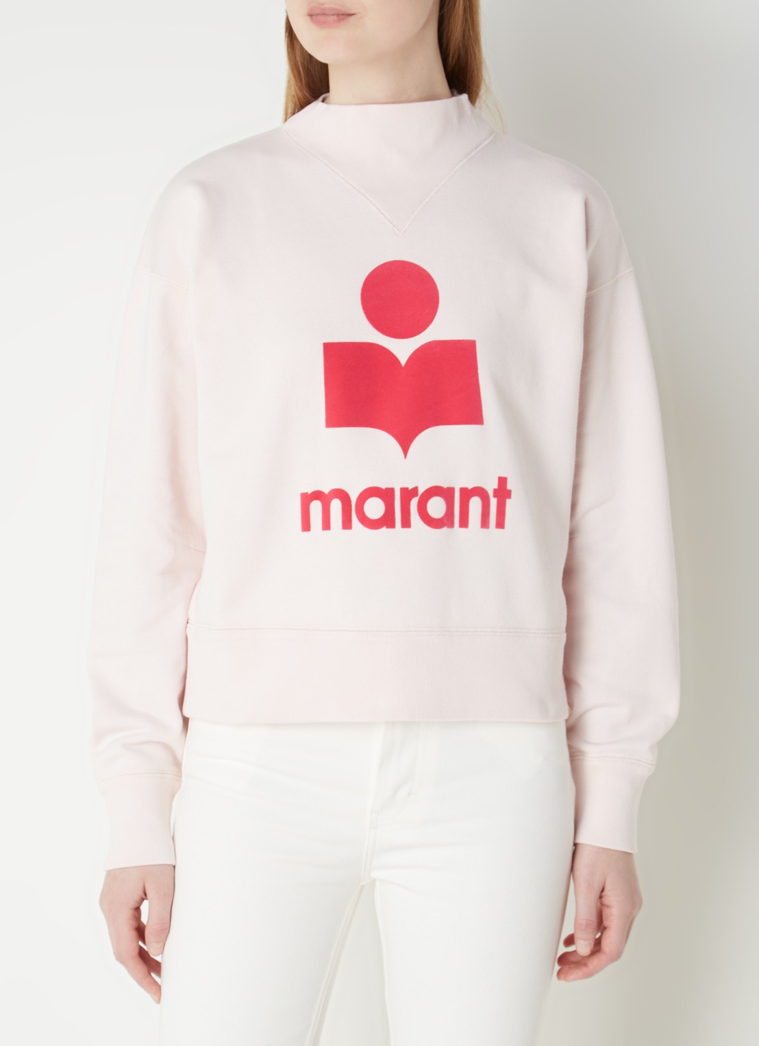 Isabel Marant Moby sweater met flock logoprint  - detail 3 lichtroze