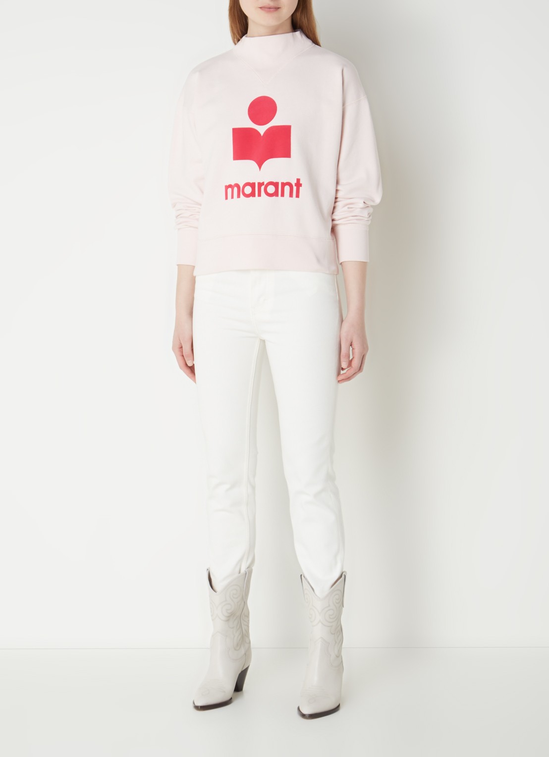 Isabel Marant Moby sweater met flock logoprint  - voorkant 2 lichtroze