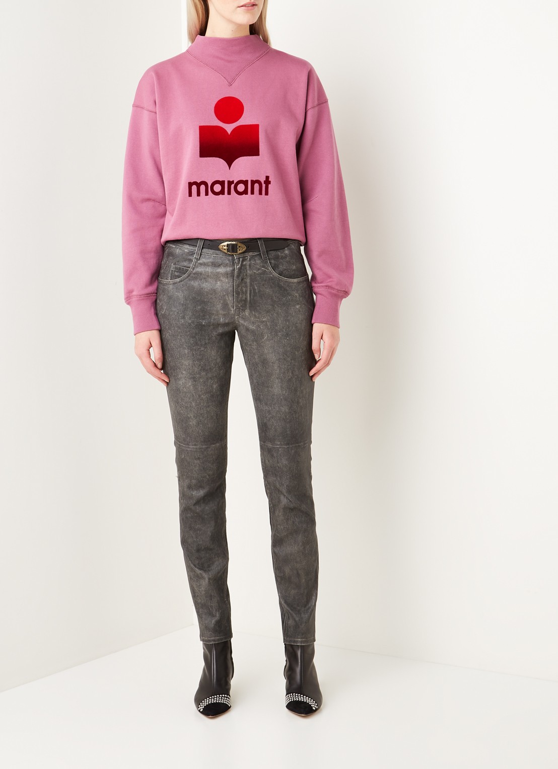 Isabel Marant Moby sweater met flockprint - voorkant 2 roze