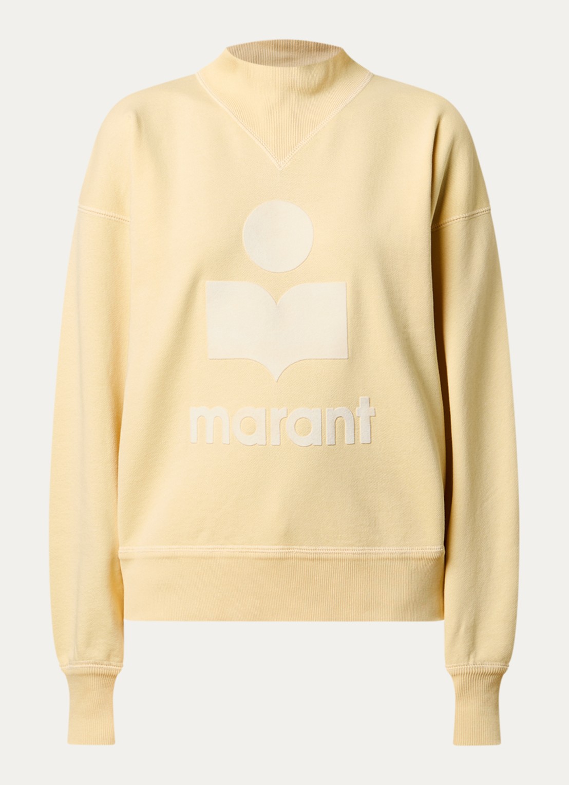 Isabel Marant Moby sweater met opstaande kraag en flock logoprint - voorkant lichtgeel