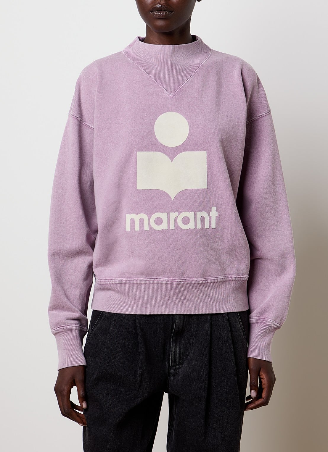 Isabel Marant Moby sweater met opstaande kraag en flock logoprint - detail 2 oudroze