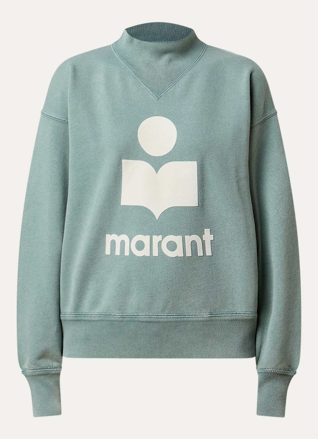 Isabel Marant Moby sweater met opstaande kraag en flock logoprint - voorkant 4 lindegroen