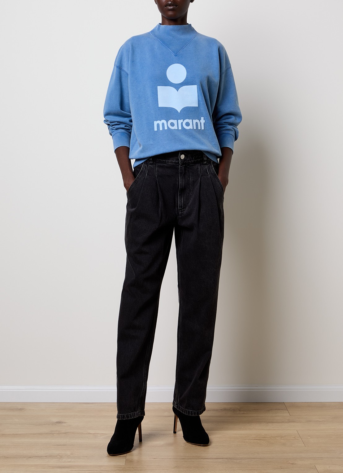 Isabel Marant Moby sweater met opstaande kraag en flock logoprint - voorkant 3 blauw