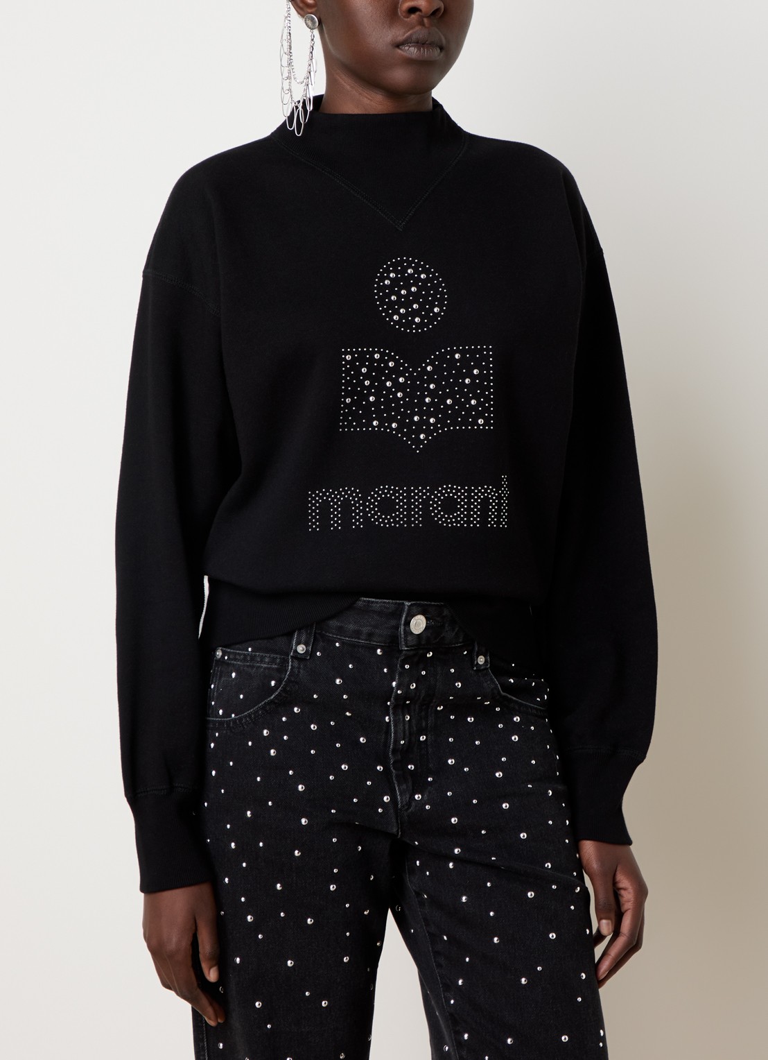 Isabel Marant Moby sweater met studs en logoprint - detail zwart
