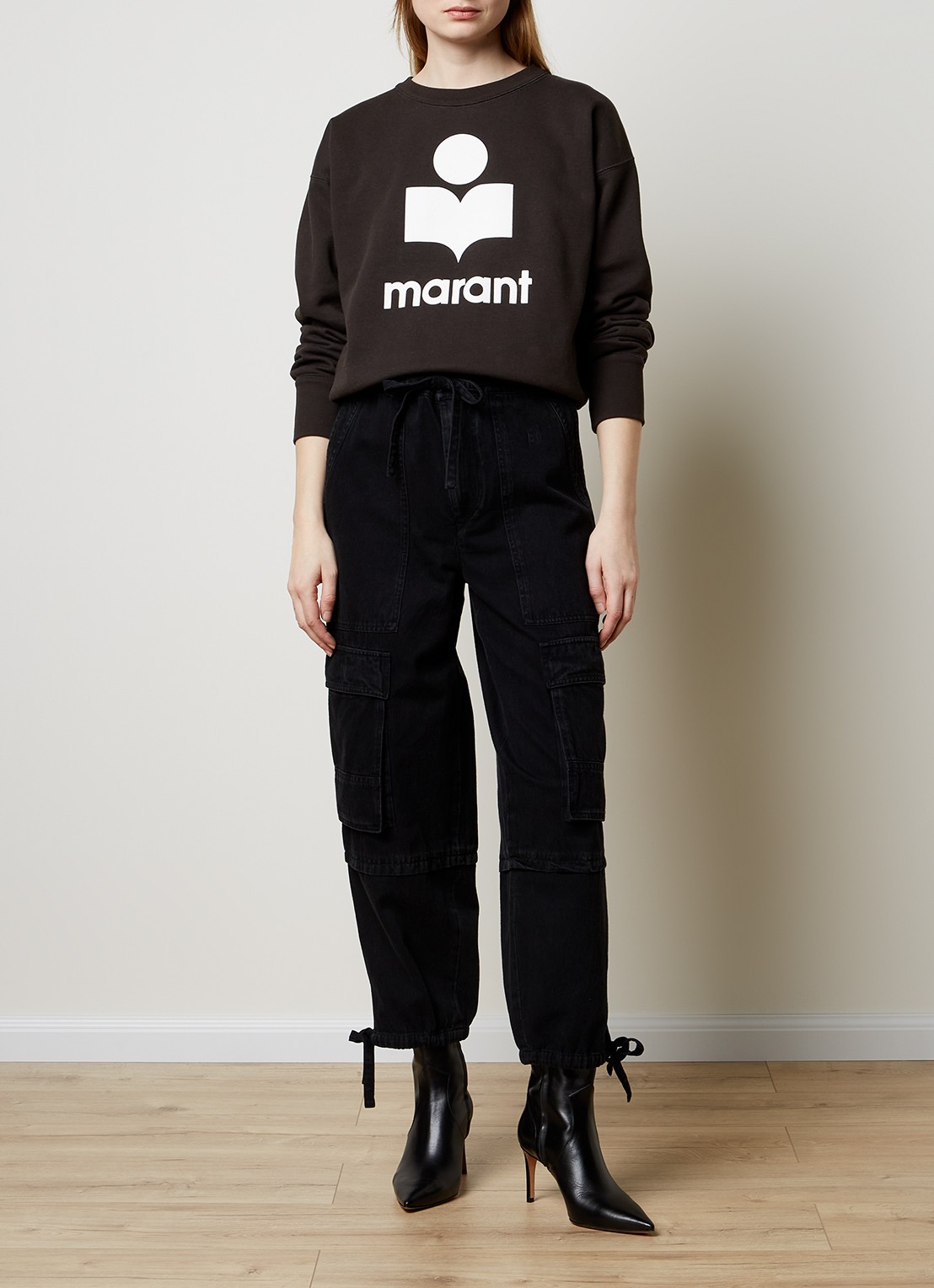 Isabel Marant Mobyli sweater met flock logoprint - voorkant 5 antraciet