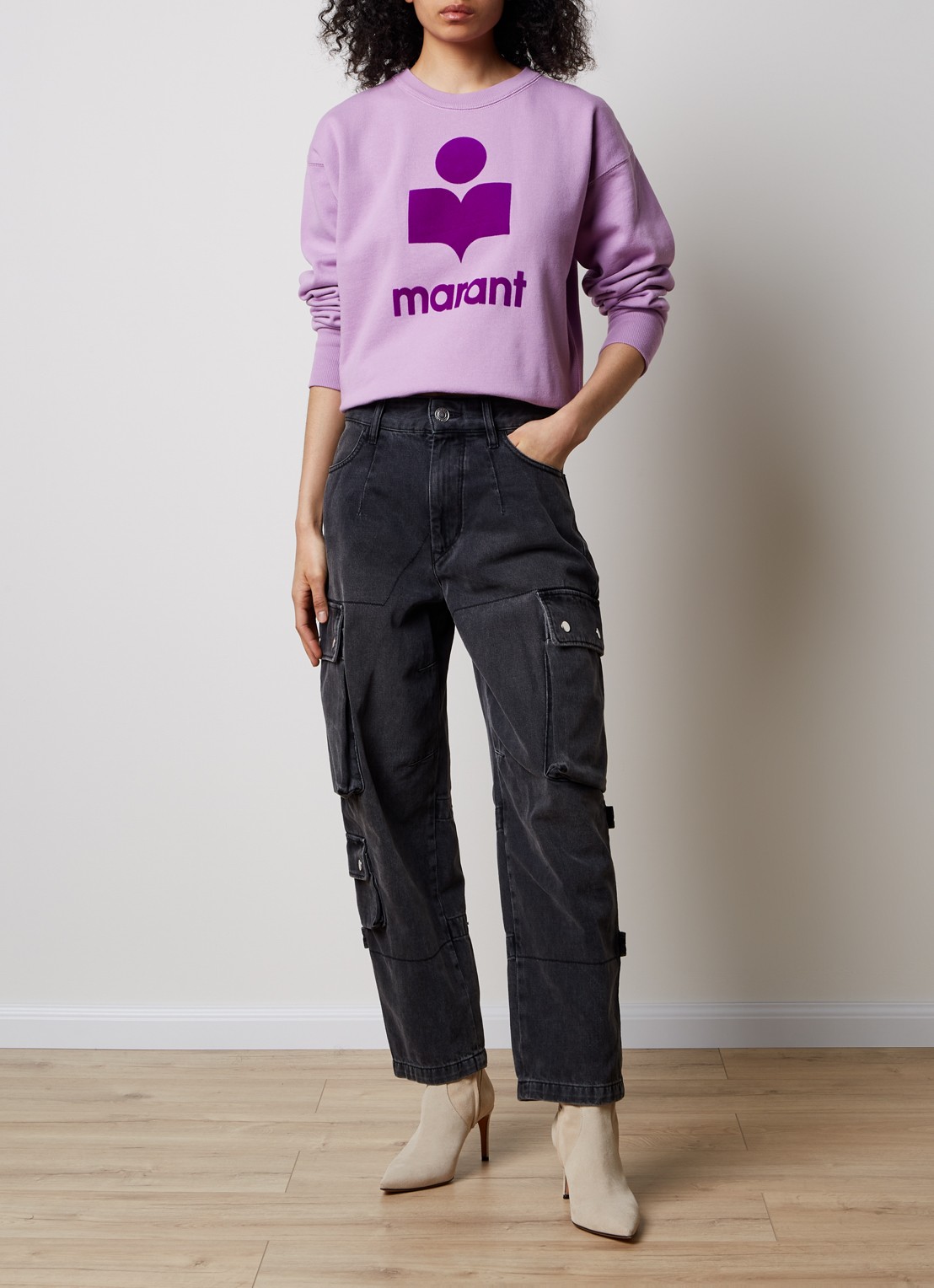 Isabel Marant Mobyli sweater met flock logoprint - voorkant 5 lila