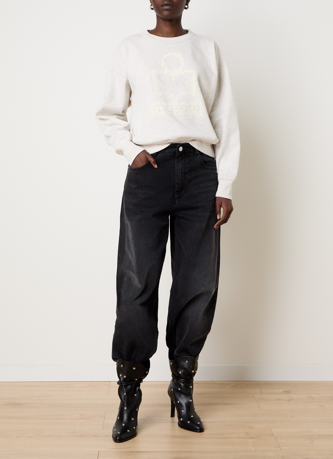 Isabel Marant Mobyli sweater met flock logoprint - voorkant 3 creme