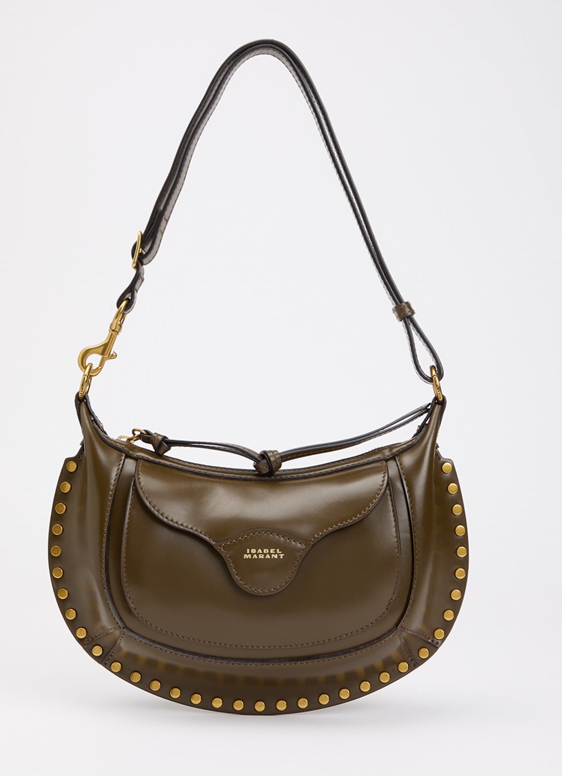 Isabel Marant Moon pocket schoudertas van kalfsleer met studs en verstelbare schouderriem - voorkant 6 mosgroen