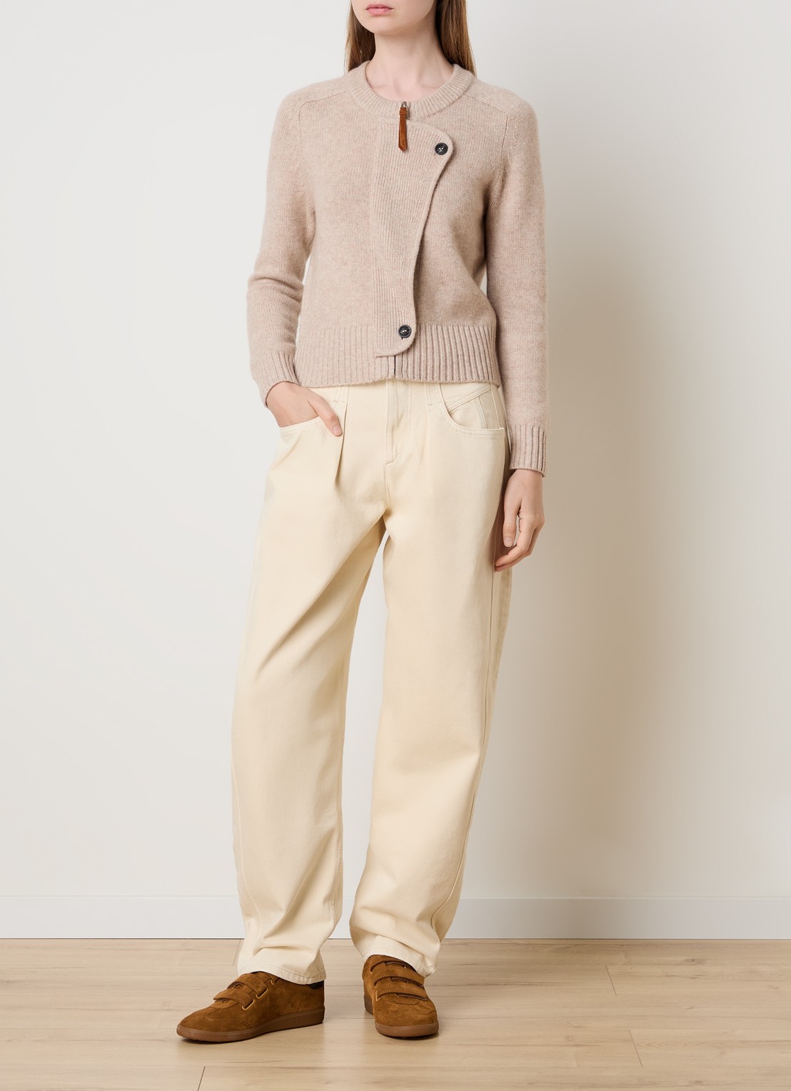 Isabel Marant Murielle fijngebreid vest in kasjmierblend met asymmetrisch detail - voorkant 5 beige