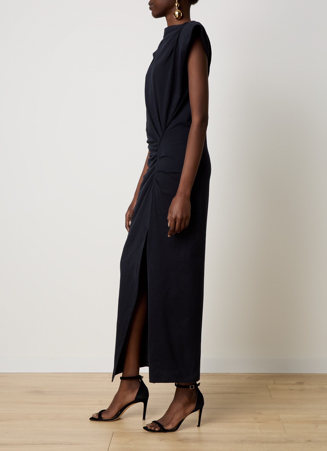 Isabel Marant Nadela maxi jurk met plooidetail en split - voorkant 2 zwart