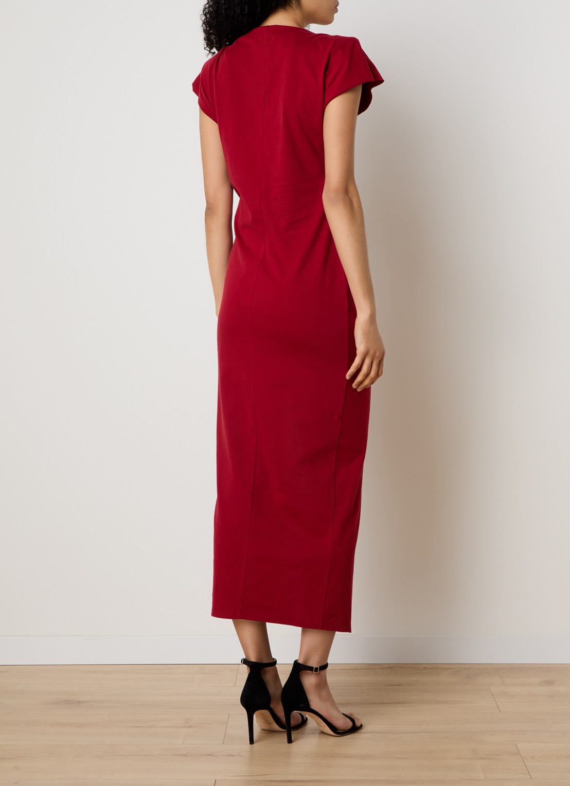 Isabel Marant Nadela maxi jurk met plooidetail en split - achterkant 3 cranberryrood