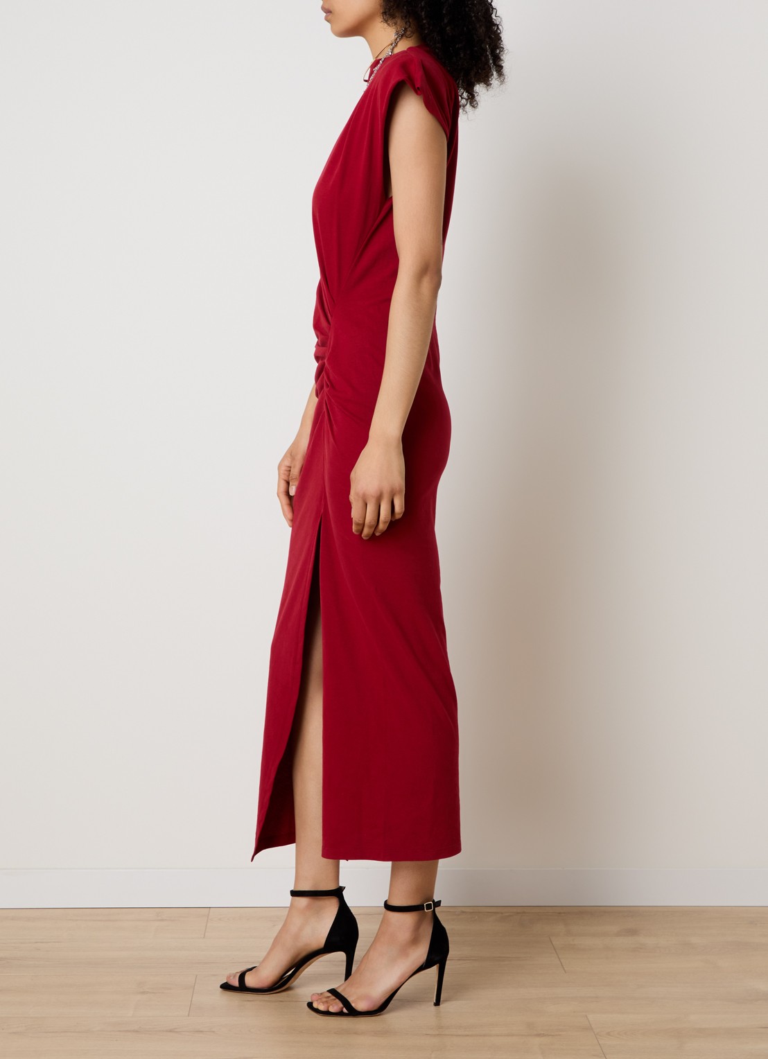 Isabel Marant Nadela maxi jurk met plooidetail en split - voorkant 2 cranberryrood