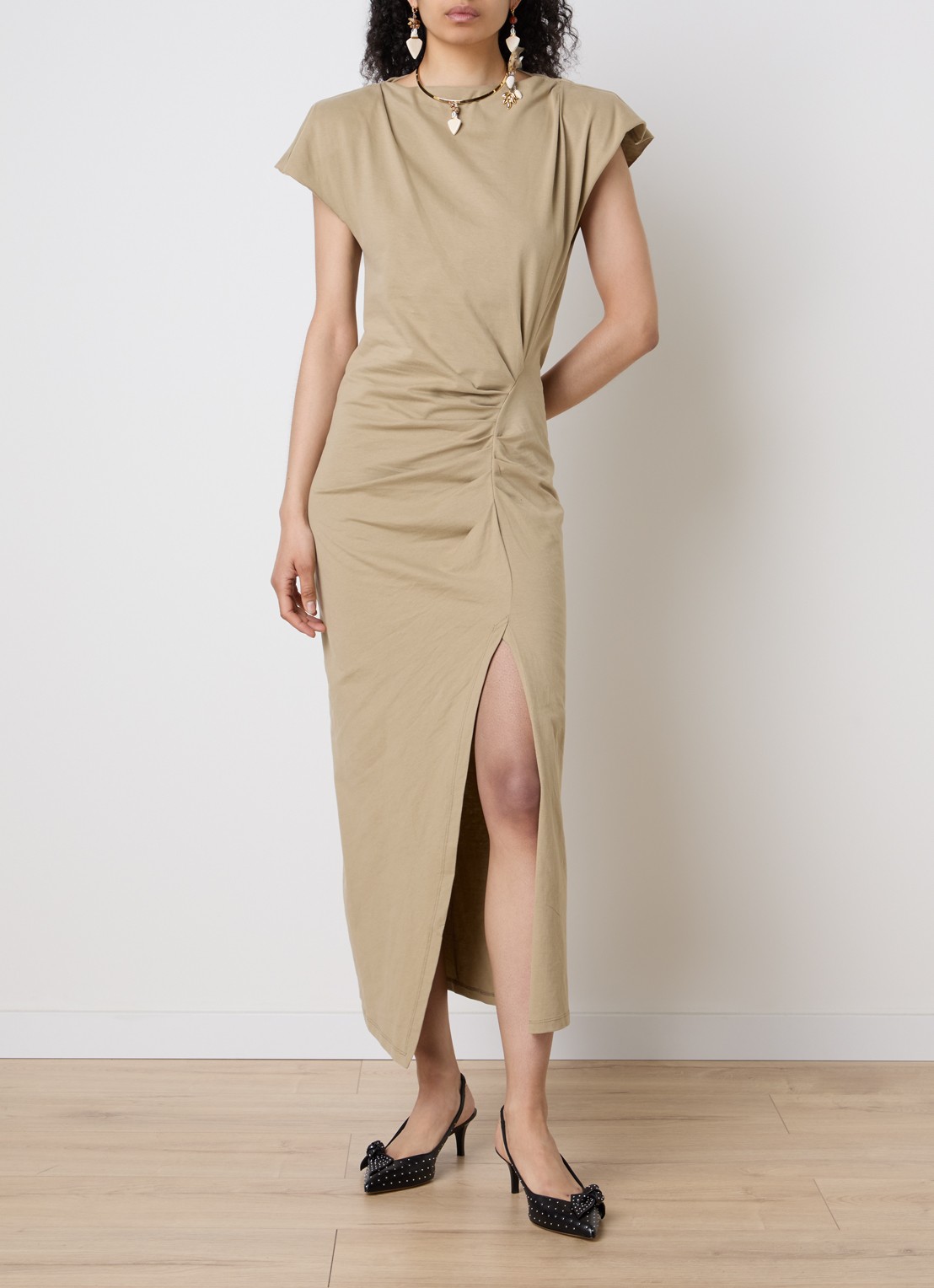 Isabel Marant Nadela midi jurk met split - detail 3 khaki