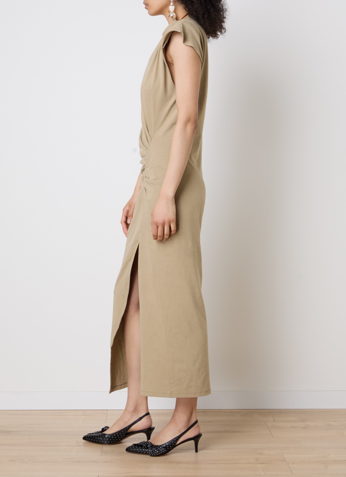 Isabel Marant Nadela midi jurk met split - voorkant 2 khaki