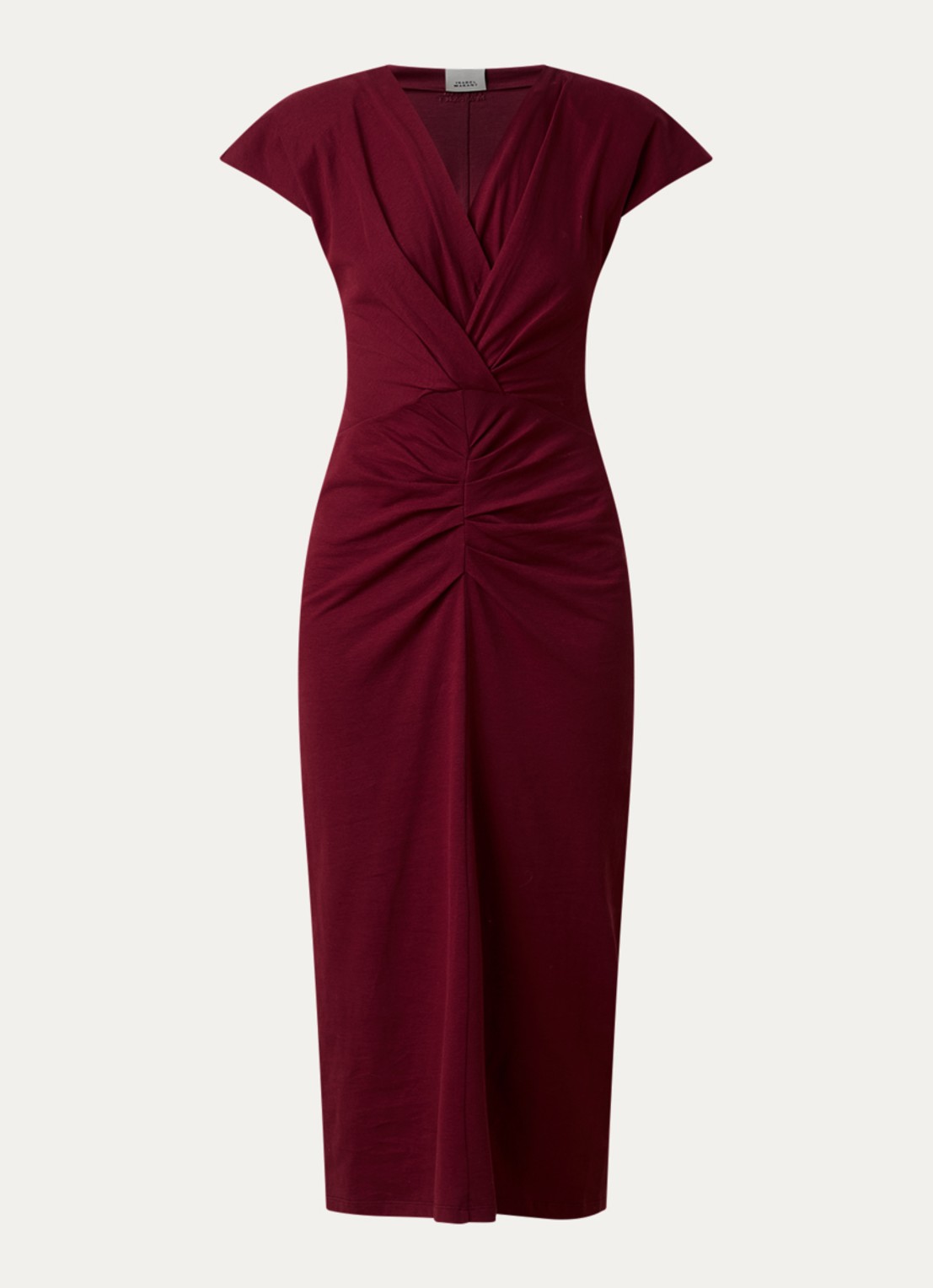 Isabel Marant Nadra midi jurk met schoudervulling en plooidetail - voorkant 4 cranberryrood