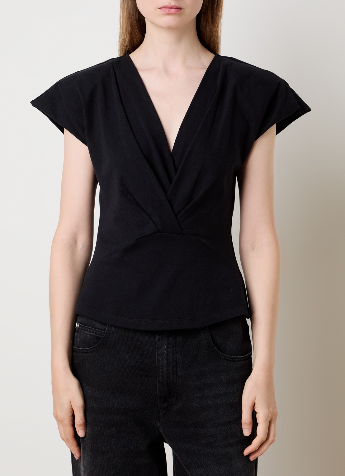 Isabel Marant Nadrine top met schoudervulling en V-hals - detail zwart