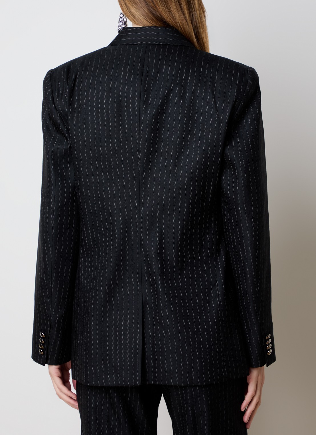 Isabel Marant Nahia double-breasted blazer in scheerwolblend met ceintuur - achterkant zwart