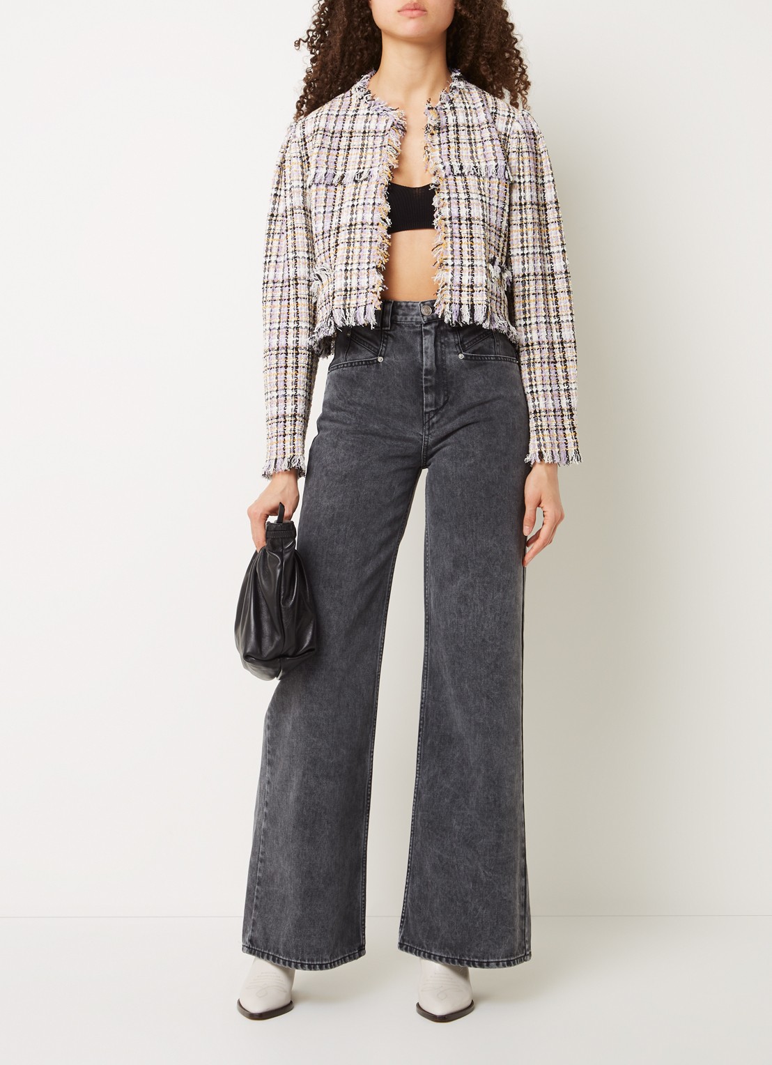 Isabel Marant Nameo cropped blazer met tweed-look - voorkant 5 lichtpaars