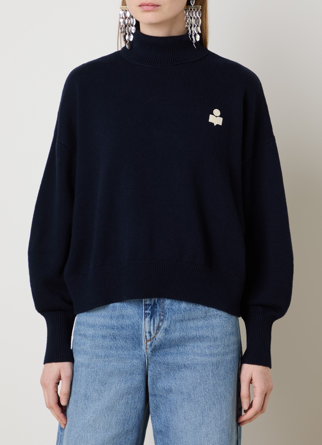 Isabel Marant Nasha fijngebreide trui in wolblend met col - detail 4 donkerblauw