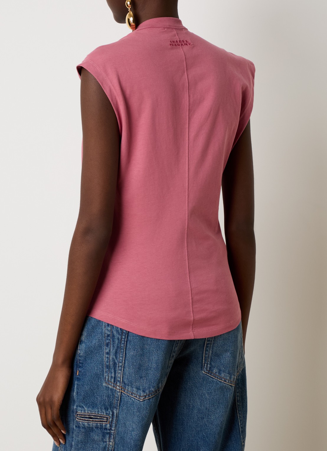 Isabel Marant Nayda T-shirt met asymmetrische hals  - achterkant 3 koraalroze