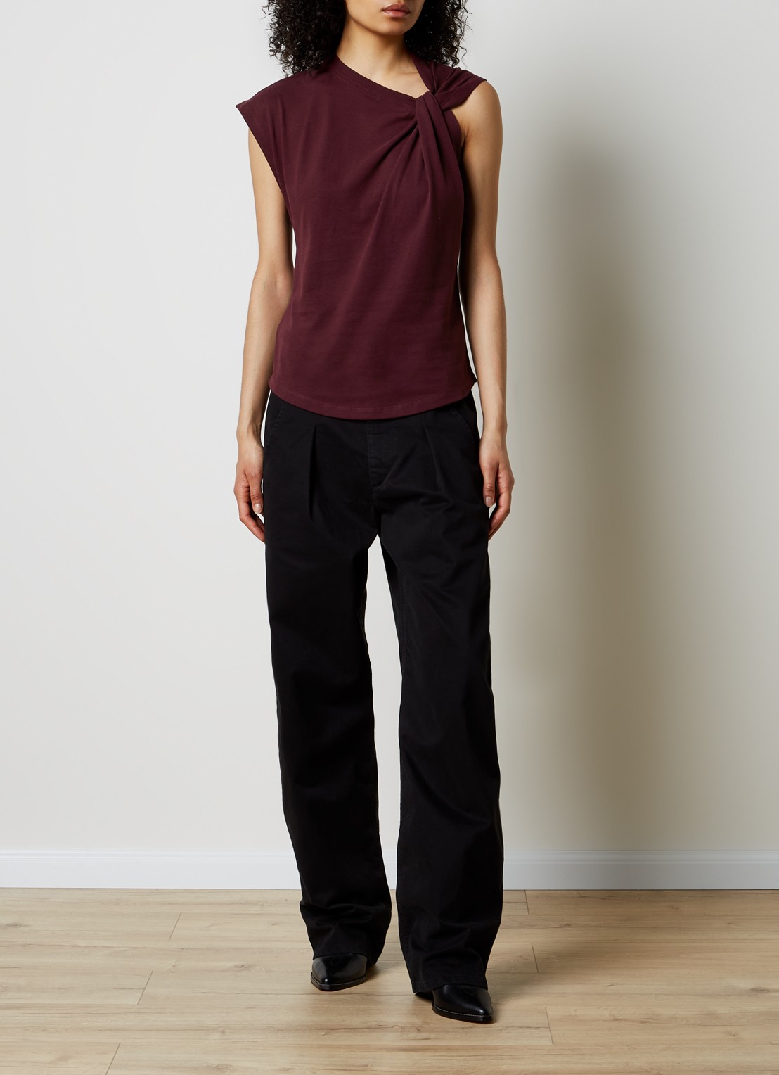 Isabel Marant Nayda top met knoopdetail - voorkant 5 aubergine