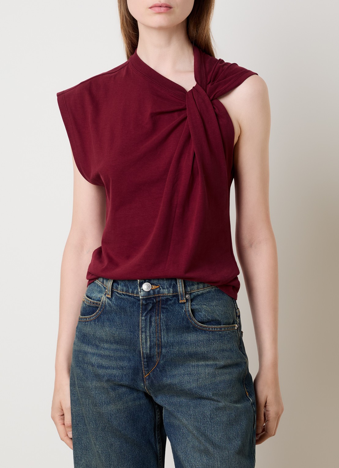 Isabel Marant Nayda top met knoopdetail - detail 3 cranberryrood