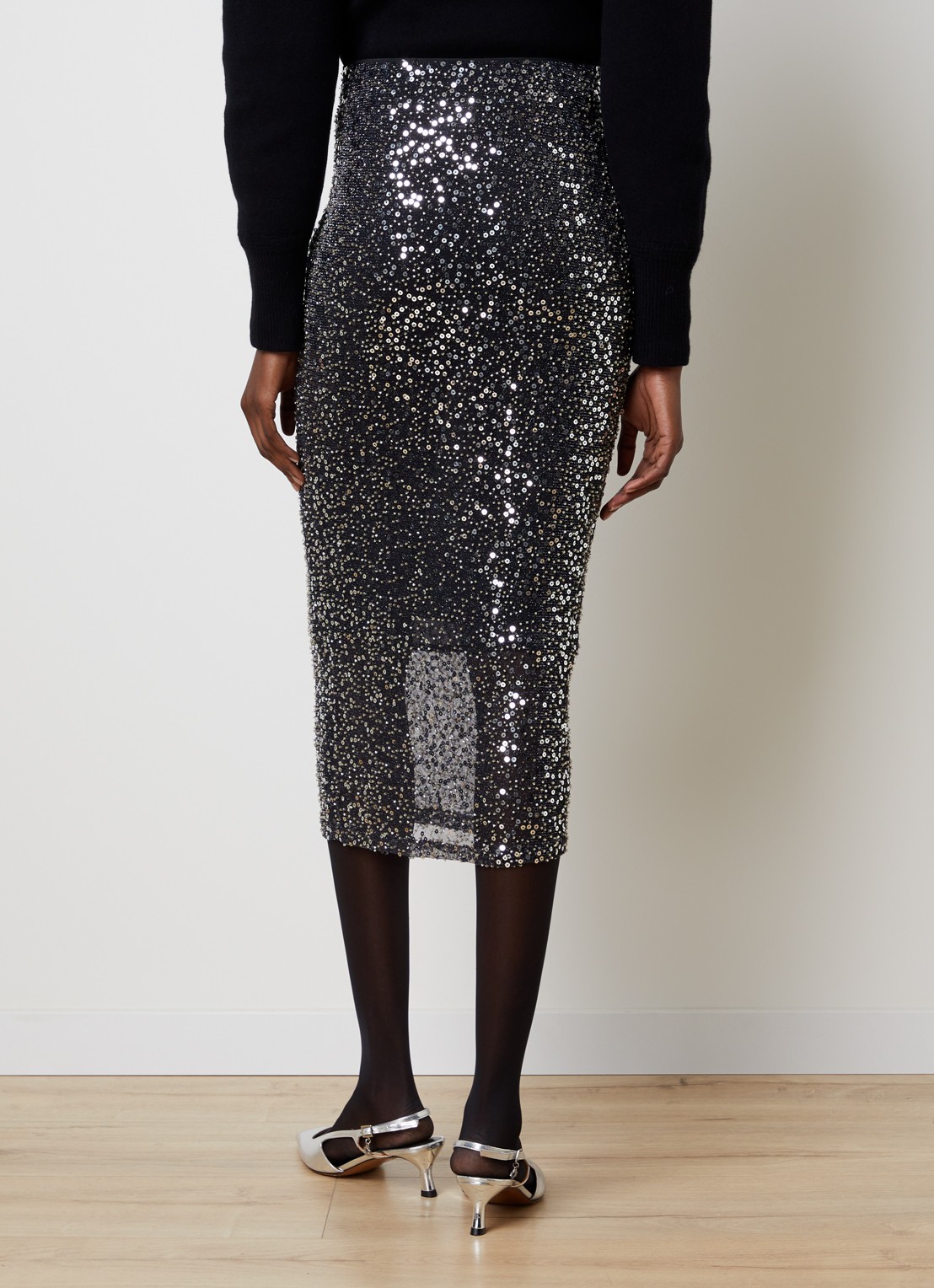 Isabel Marant Nejany midi rok met pailletten - achterkant 5 zilver
