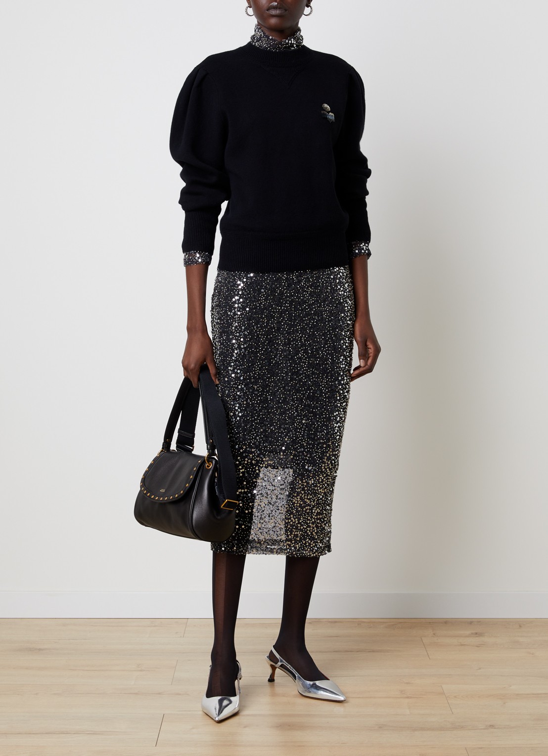 Isabel Marant Nejany midi rok met pailletten - voorkant 4 zilver