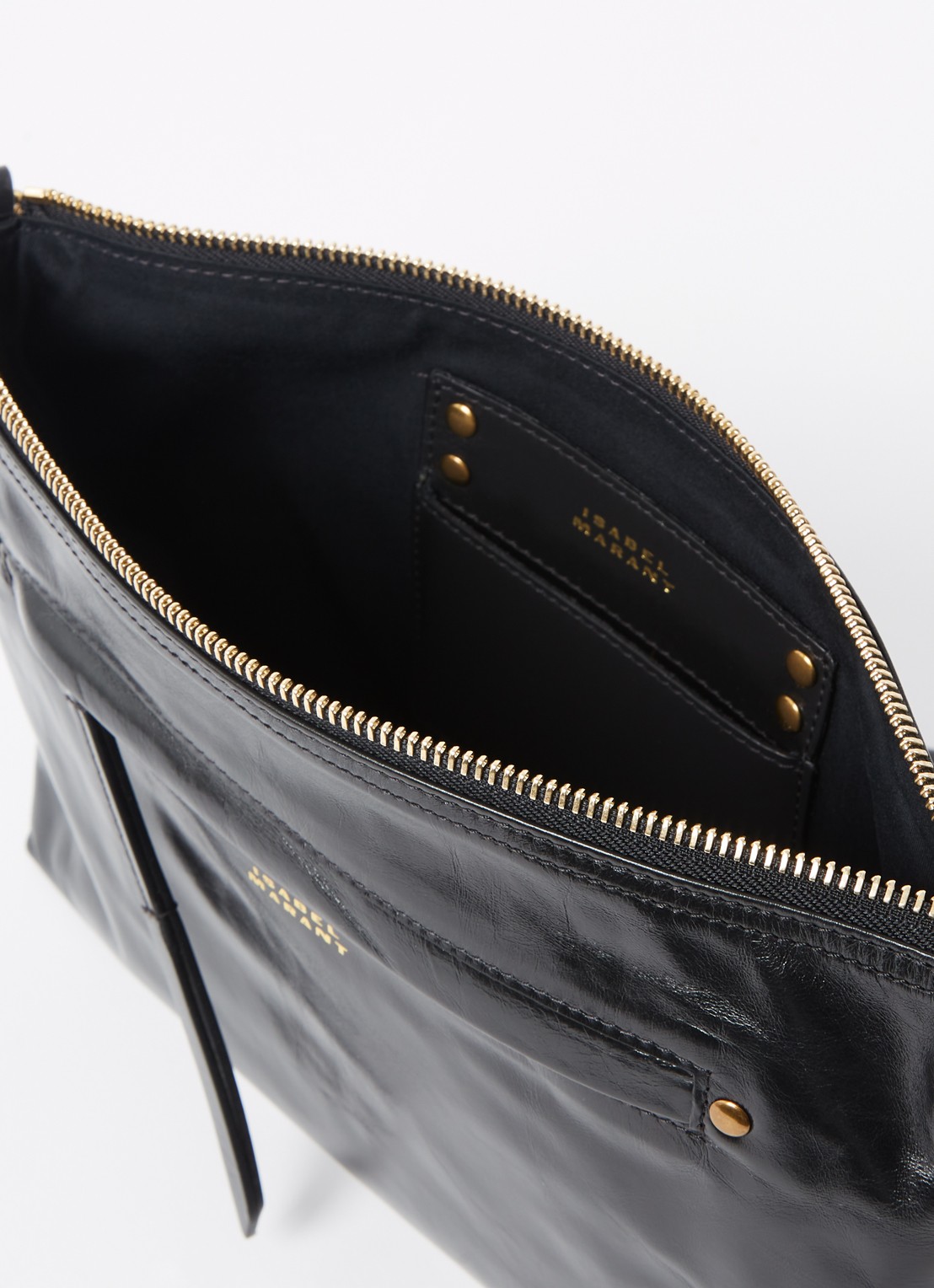 Isabel Marant Nessah clutch van lakleer - detail 2 zwart