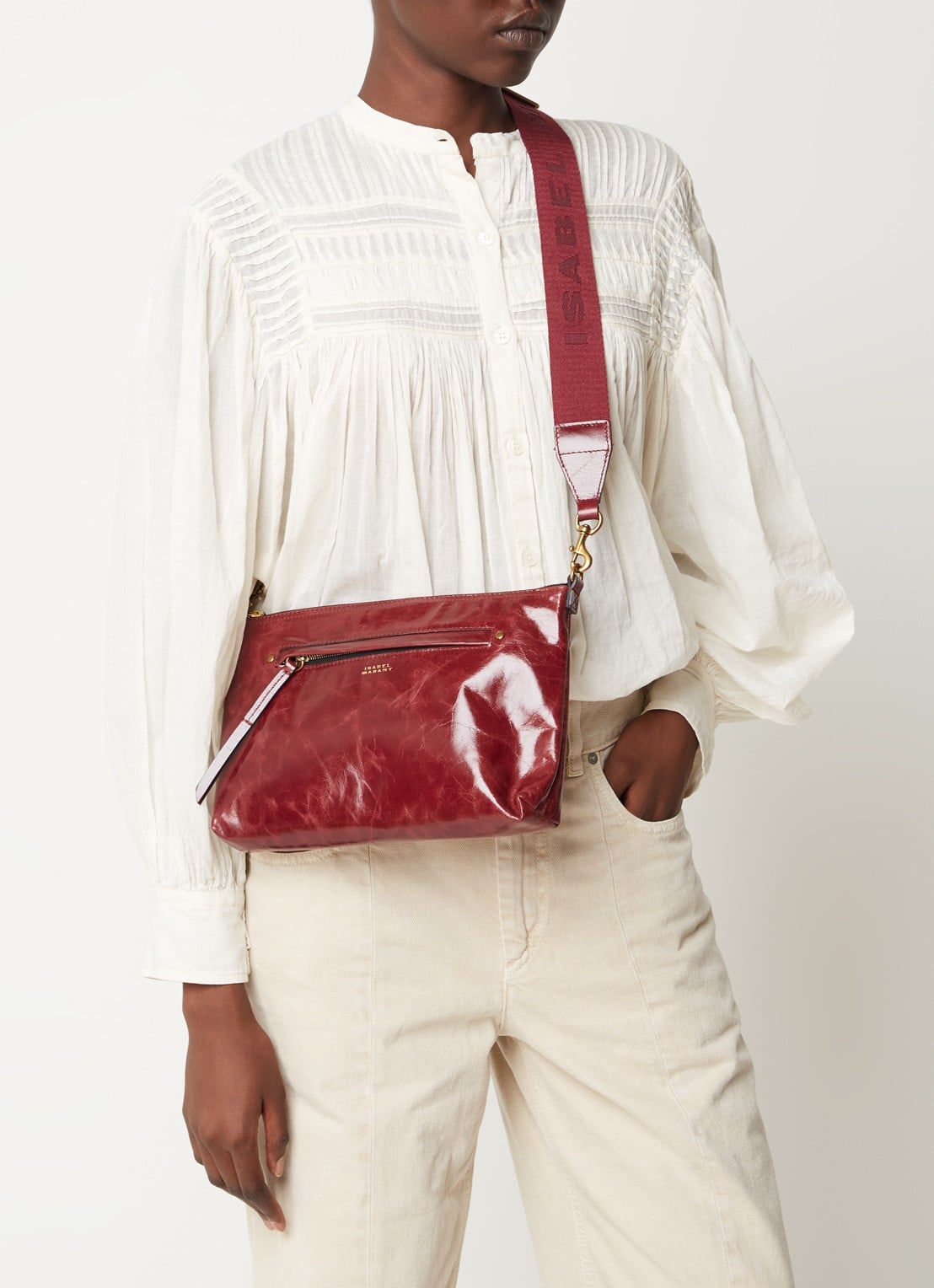 Isabel Marant Nessah clutch van lakleer - voorkant 3 bordeauxrood