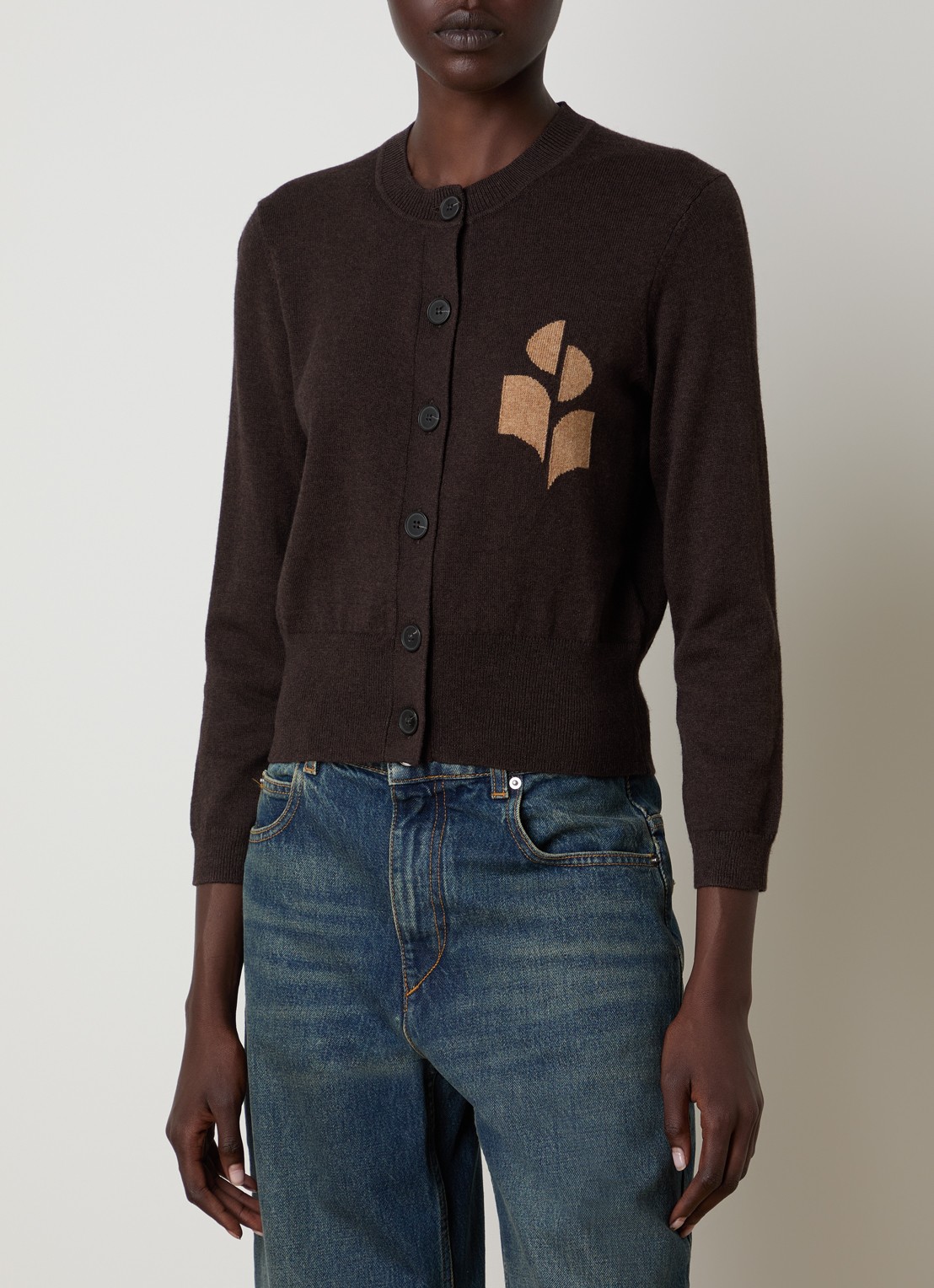 Isabel Marant Newton fijngebreid vest in wolblend met logo - detail 3 chocoladebruin