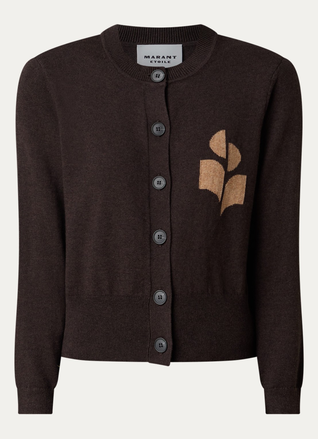 Isabel Marant Newton fijngebreid vest in wolblend met logo - voorkant chocoladebruin