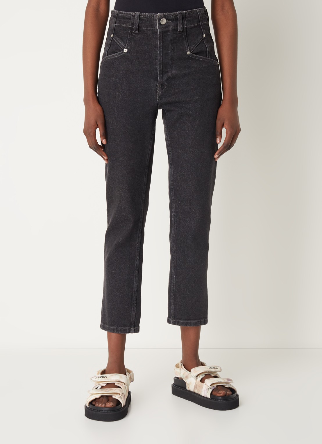 Isabel Marant Niliane high waist slim fit cropped jeans  - detail antraciet