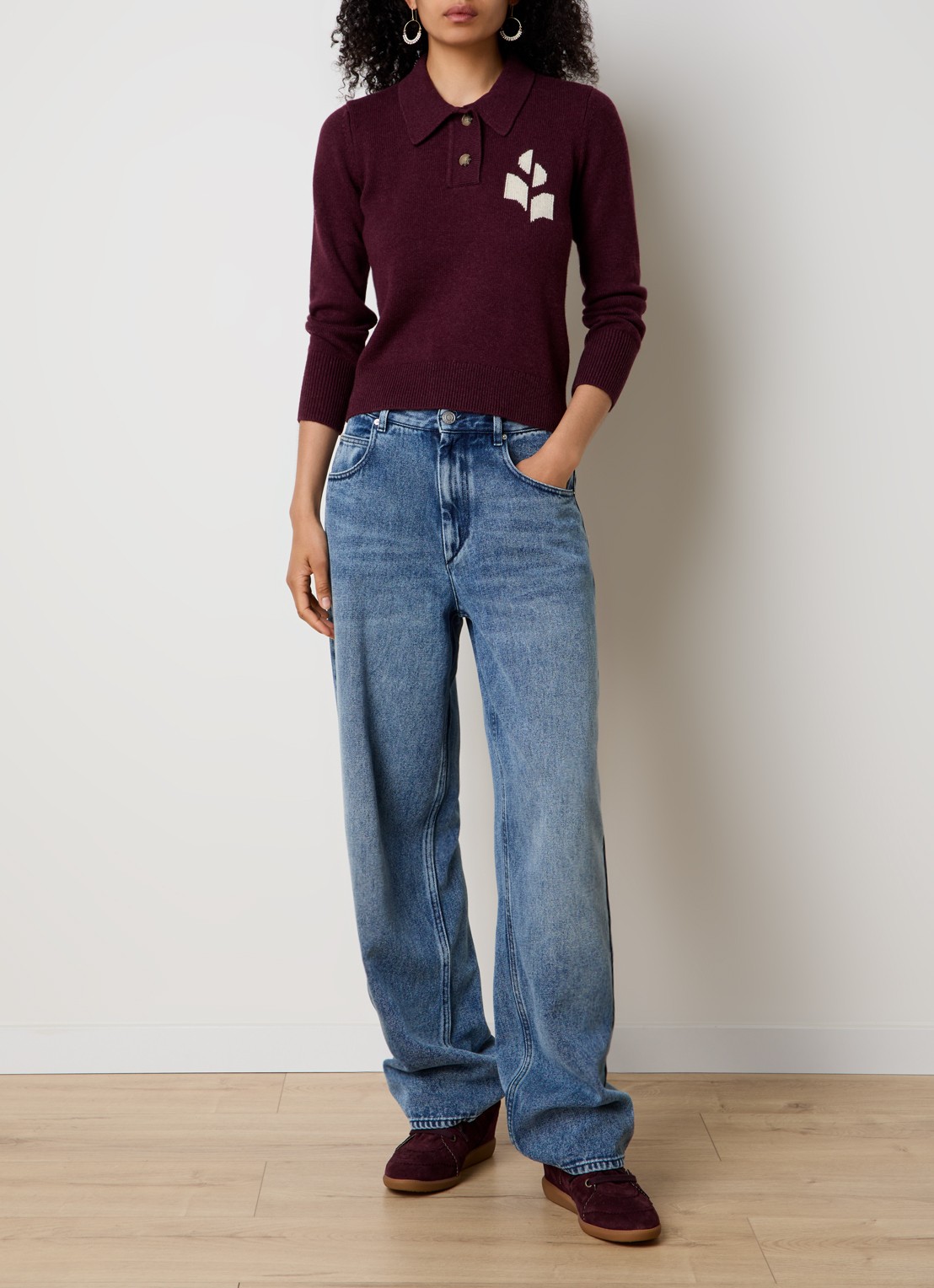 Isabel Marant Nola fijngebreide trui in wolblend met polokraag en ingebreid logo - voorkant 5 aubergine