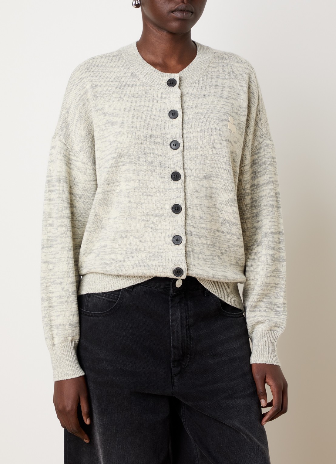 Isabel Marant Nouny grofgebreid vest in wolblend met gemêleerd dessin - detail 4 grijsmele