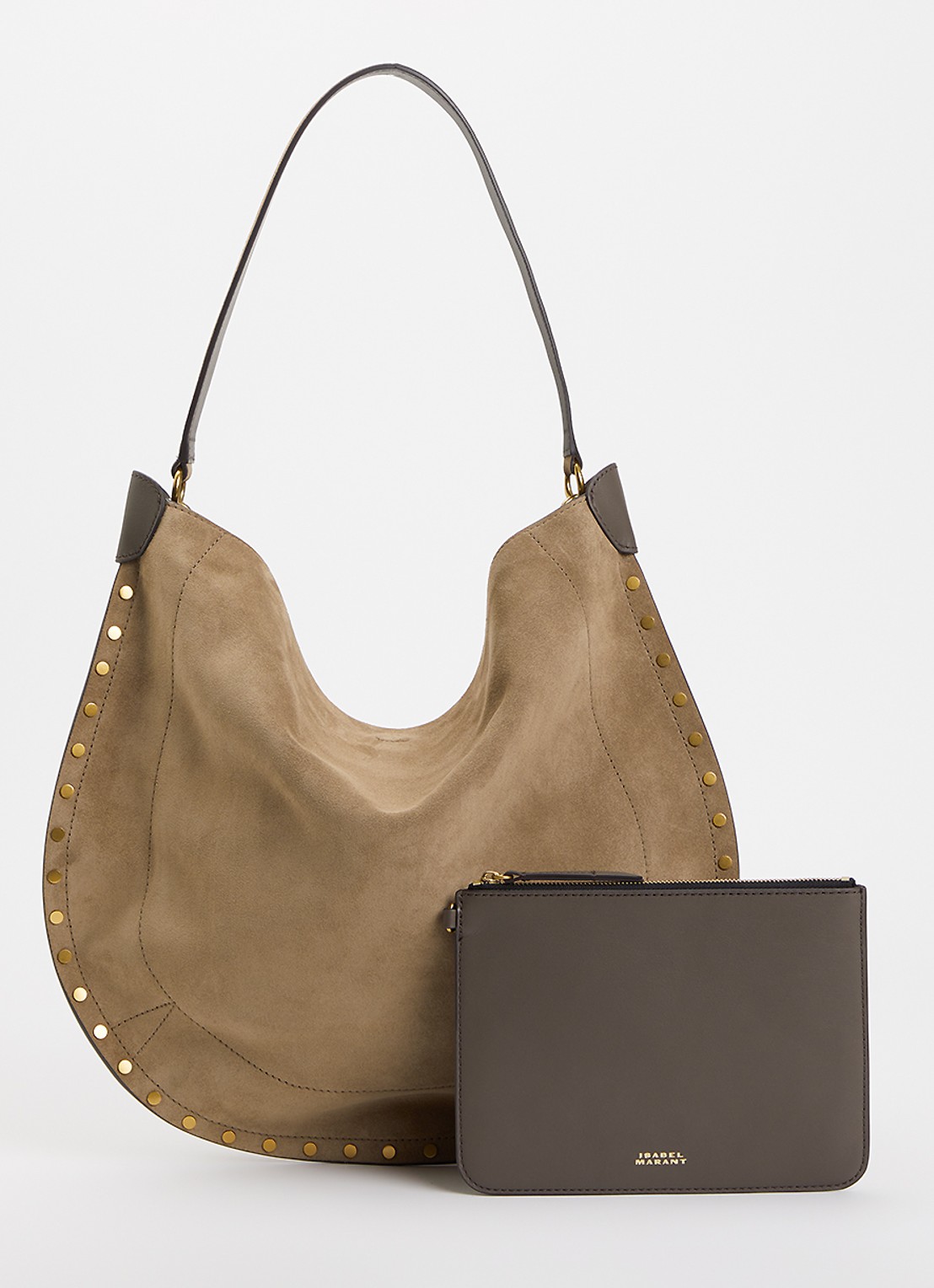 Isabel Marant Oskan Hobo schoudertas van kalfssuède met studs - voorkant 6 zand