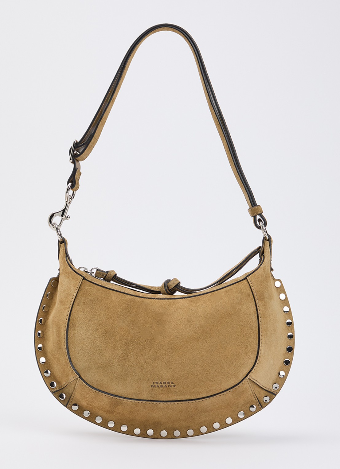 Isabel Marant Oskan Moon crossbodytas van kalfssuède met studs  - voorkant 5 camel