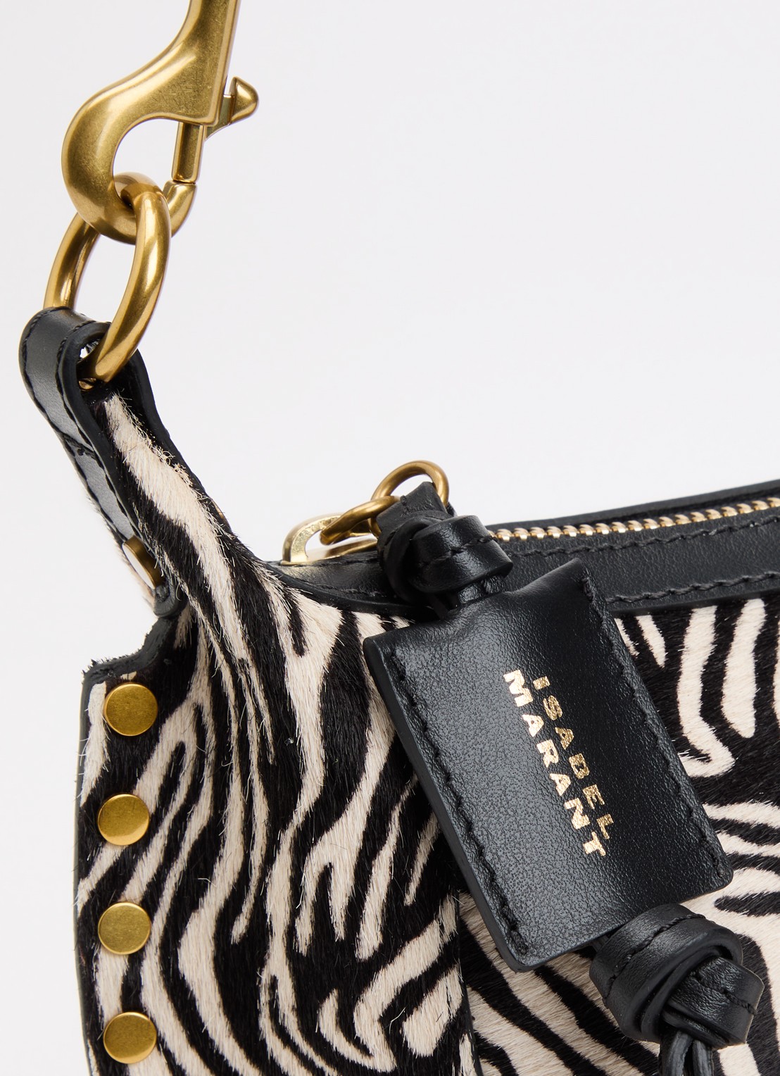 Isabel Marant Oskan Moon schoudertas van leer met ponyhair en zebraprint - detail 4 zwart