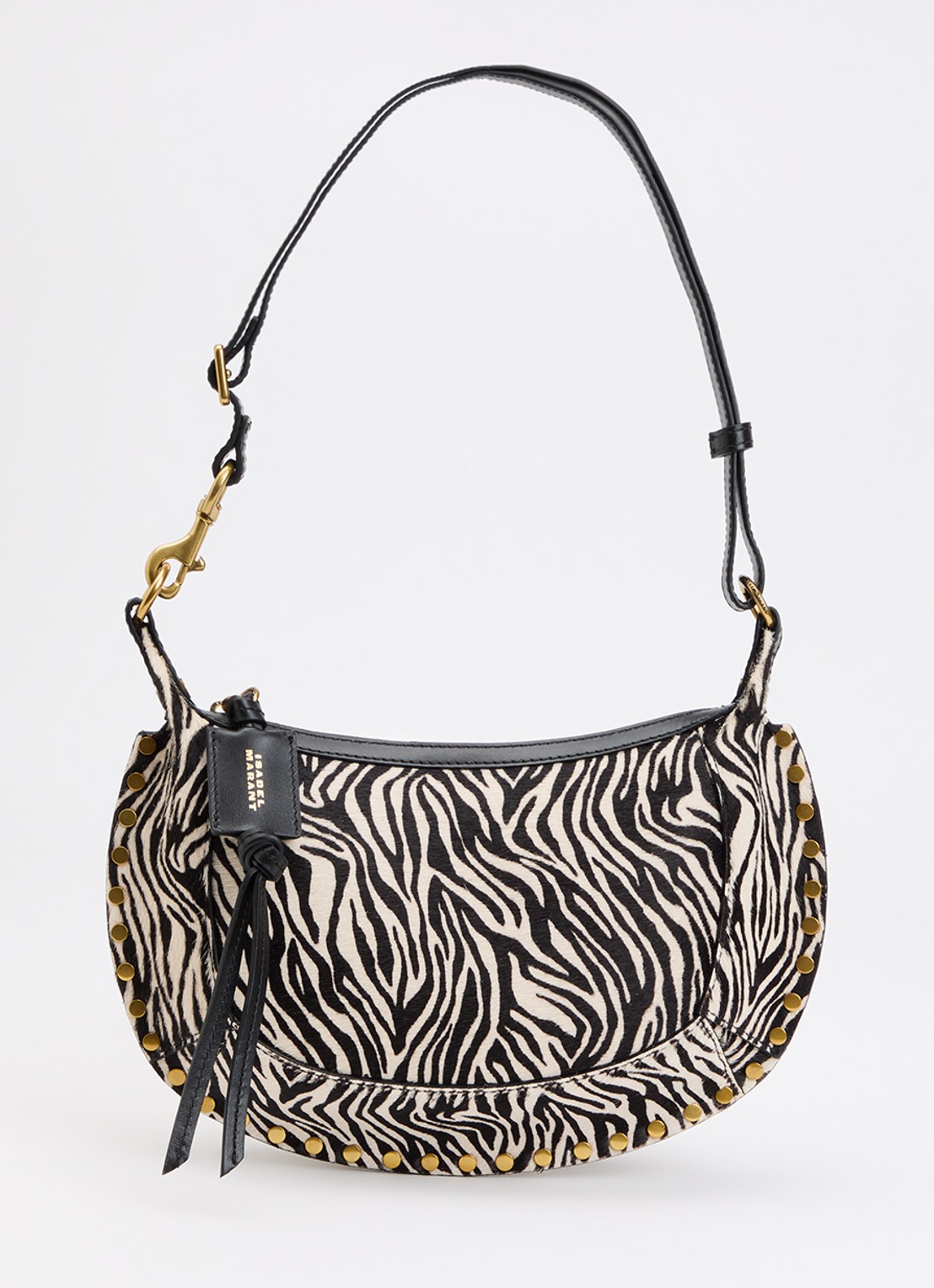 Isabel Marant Oskan Moon schoudertas van leer met ponyhair en zebraprint - voorkant 6 zwart