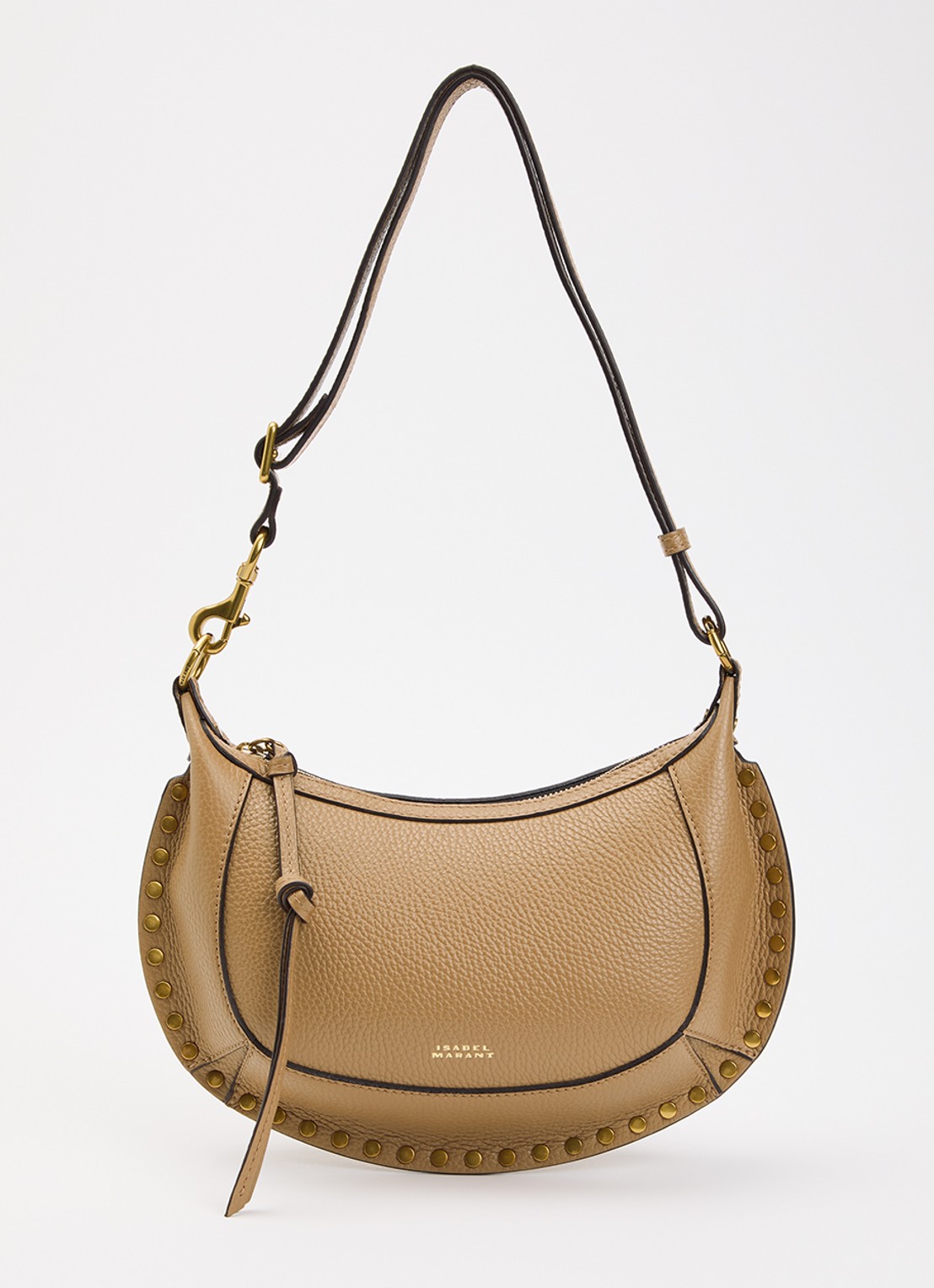 Isabel Marant Oskan Moon schoudertas van leer met studs en verstelbare schouderriem - voorkant 5 beige