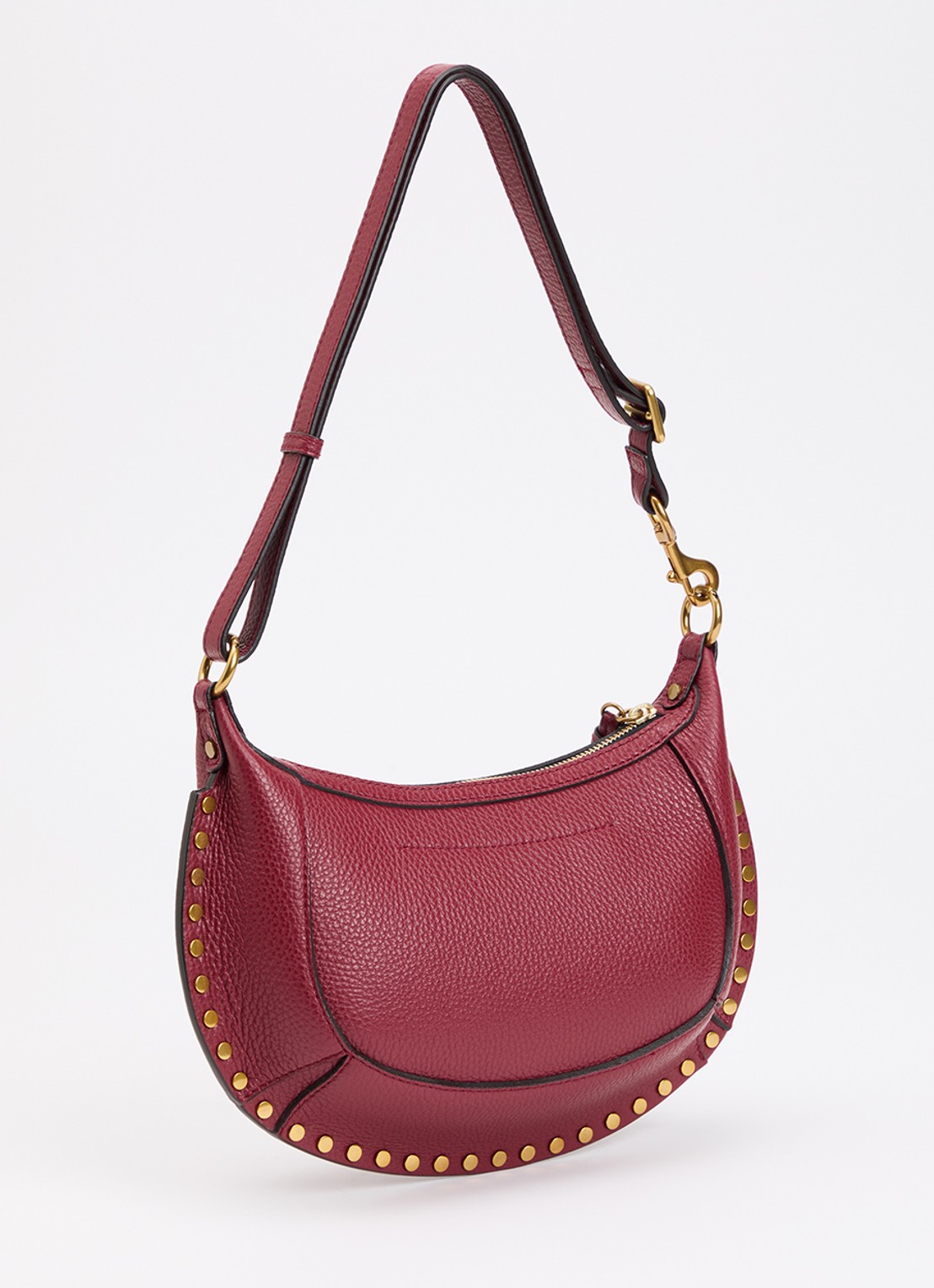 Isabel Marant Oskan Moon schoudertas van leer met studs en verstelbare schouderriem - achterkant 5 cranberryrood