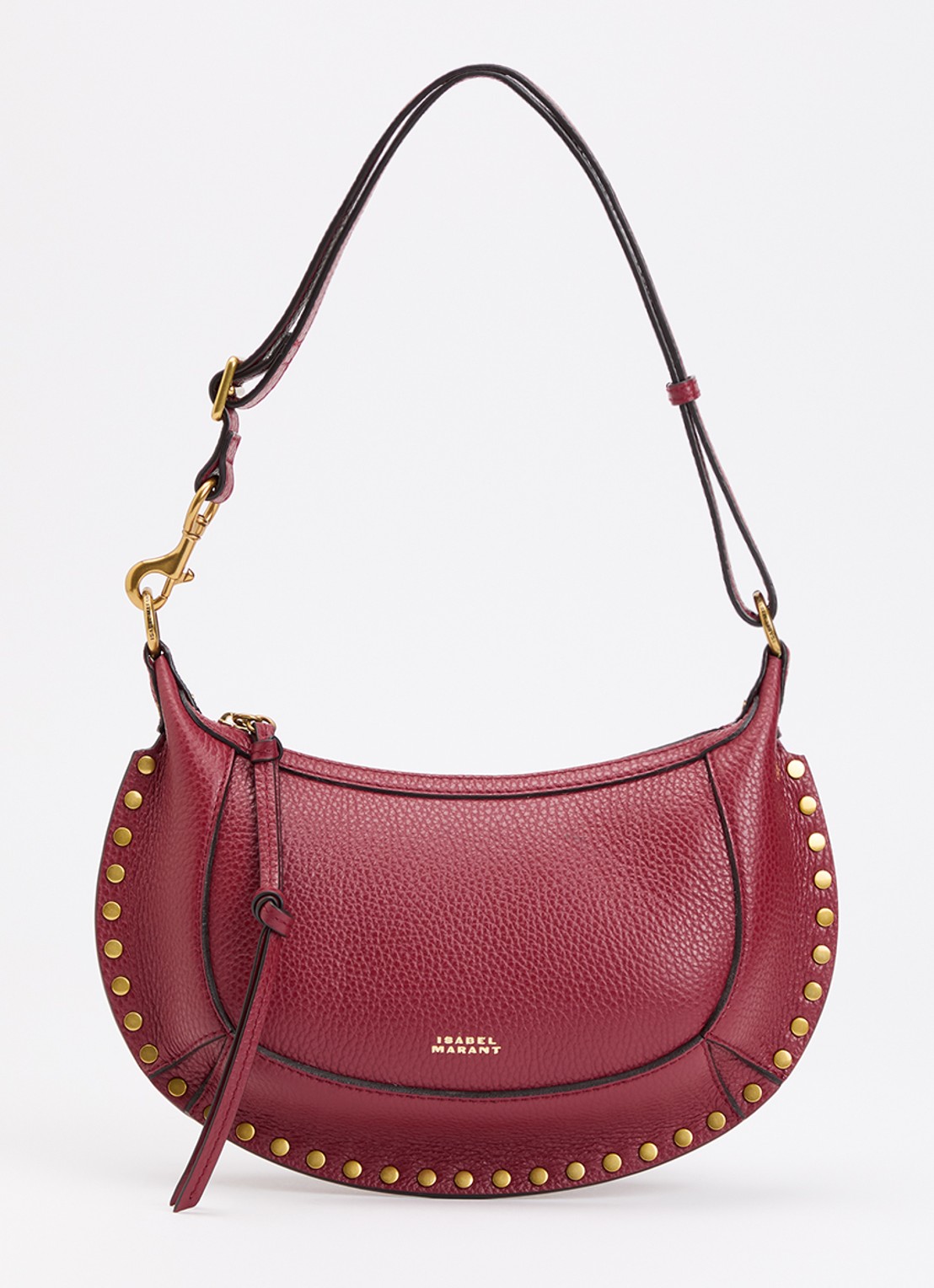 Isabel Marant Oskan Moon schoudertas van leer met studs en verstelbare schouderriem - voorkant 6 cranberryrood