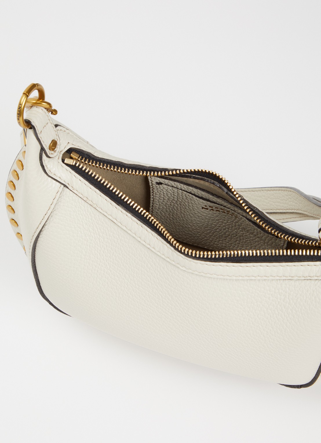 Isabel Marant Oskan Moon schoudertas van leer met studs - detail gebroken wit