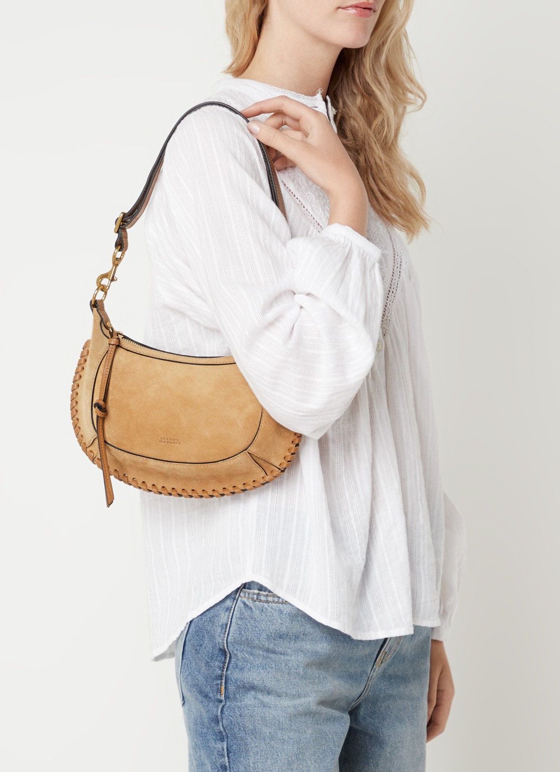 Isabel Marant Oskan Moon schoudertas van suède - voorkant 6 camel