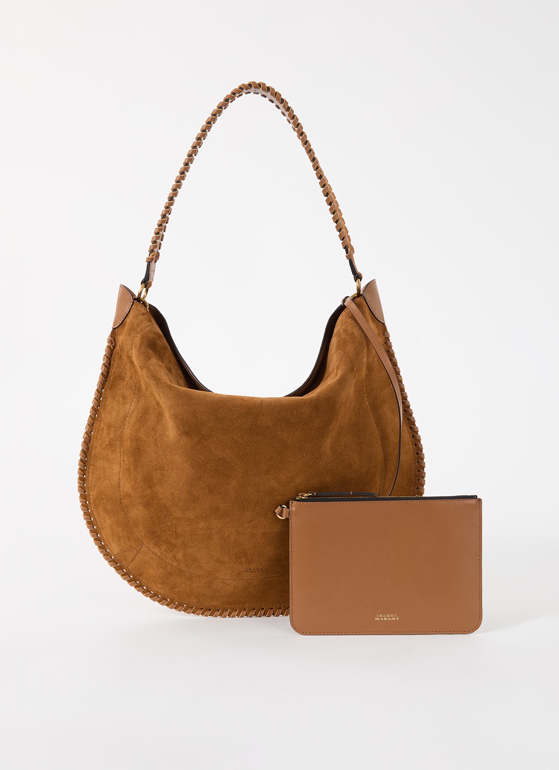 Isabel Marant Oskan schoudertas van kalfssuède met uitneembaar etui - voorkant 5 cognac
