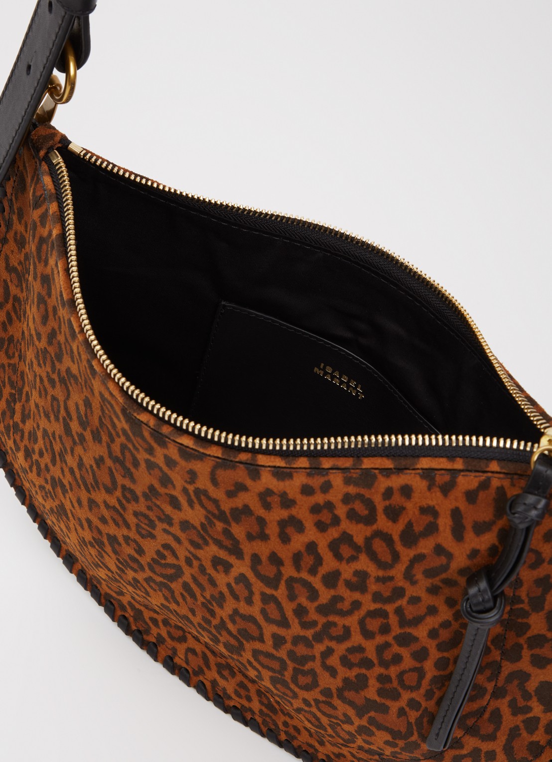 Isabel Marant Oskan schoudertas van suède met panterprint - detail bruin