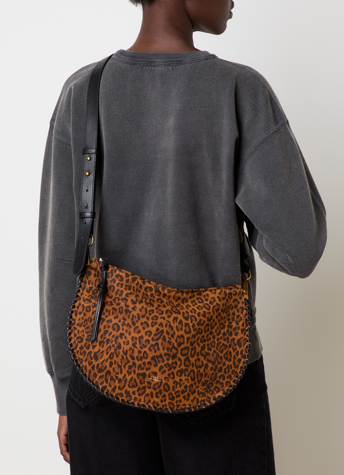 Isabel Marant Oskan schoudertas van suède met panterprint - voorkant 6 bruin