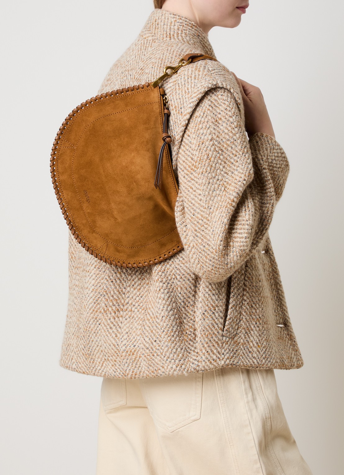 Isabel Marant Oskan Soft crossbodytas van kalfssuède - voorkant 3 cognac