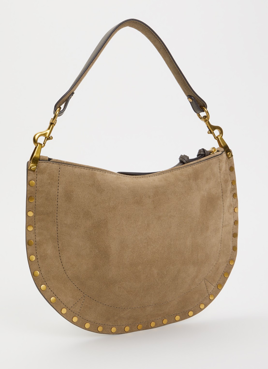 Isabel Marant Oskan Soft Zip schoudertas van suède met studs en afneembare schouderriem - achterkant 5 donkerbeige